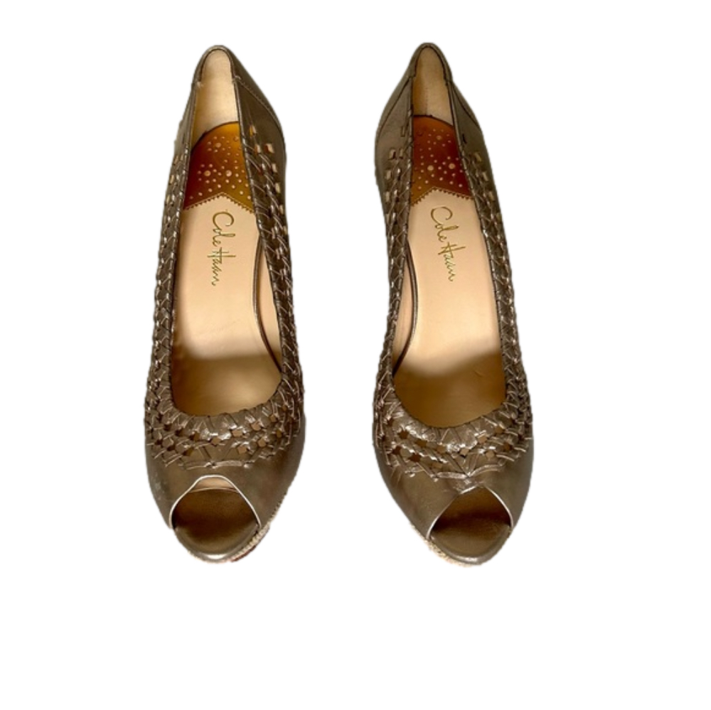Cole Haan Geena Vintage Gold Open Toe Air Nike Air Pump Woven